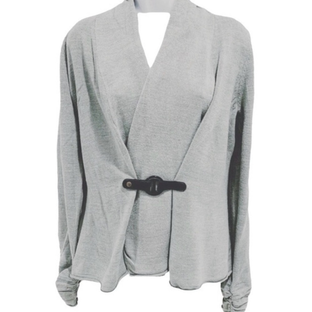 ONE A | Gray Belted Ruched Sleeve Cardigan